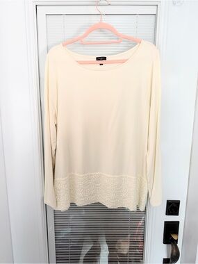 Talbots Women’s 2X  Cream Crewneck Jersey Top With Wide Lace Band